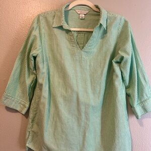 Christopher & Banks Green and White Striped Shirt